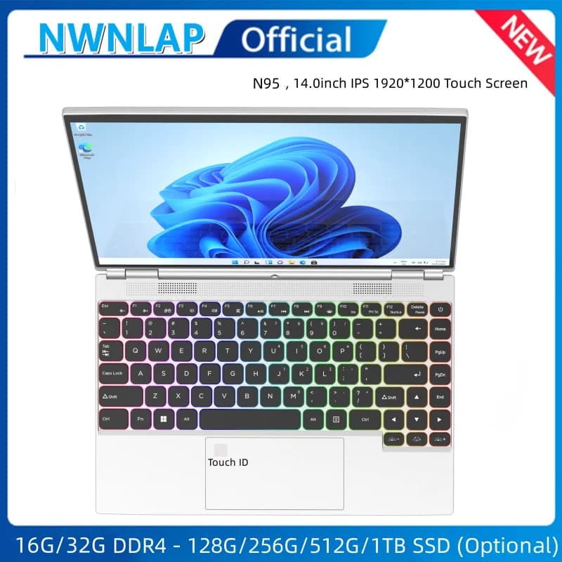 laptop N95 ufficio business 14 pollici IPS Touch screen computer tablet notebook 32G 512 GB/1 TB SSD RGB Tastiera WINDOWS 11 TOUCH ID