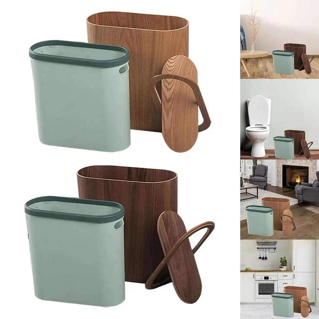 Contenitori ovali in legno con coperchio, per stoccaggio creativo, cesto portaoggetti in legno per bagno e camera da letto