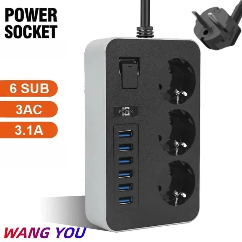 Multiprise Smart Home Multiprise cable socket extension 6 ports USB 3.1A telephone charging network filter