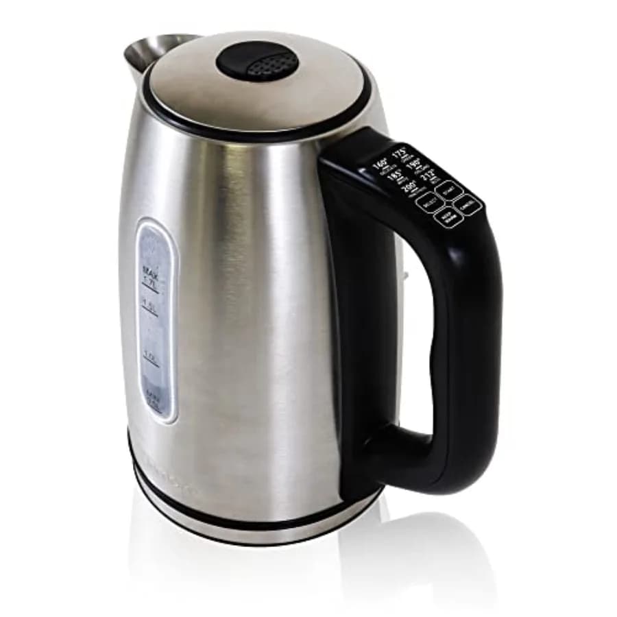 1,7L Wireless Electric Kettle with 6 Temperature Presets, Stainless Steel, Silver, with LED Light, Automatic Shutdown and Heat Maintenance Function