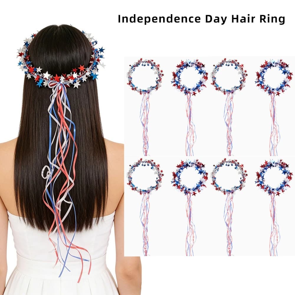 Set di 8 Ghirlande Decorative per il Giorno dell'Indipendenza, Cerchietto Patriottico per il 250° Anniversario, Costume con Stelle Rosse, Bianche e Blu