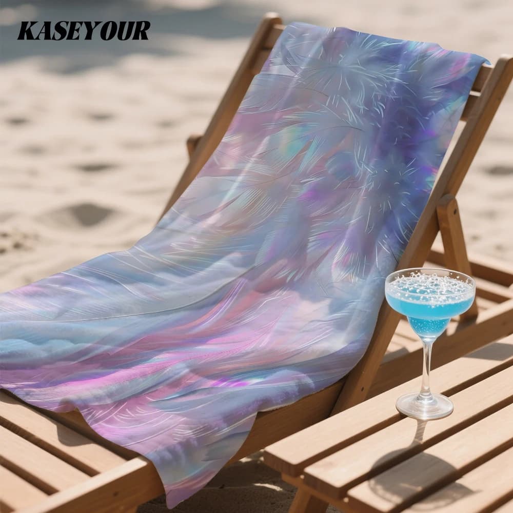 Iridescent Feathers Compact Travel Beach Towel Super Absorbent Sand Resistant, Microfiber for Swimming Camping Yoga