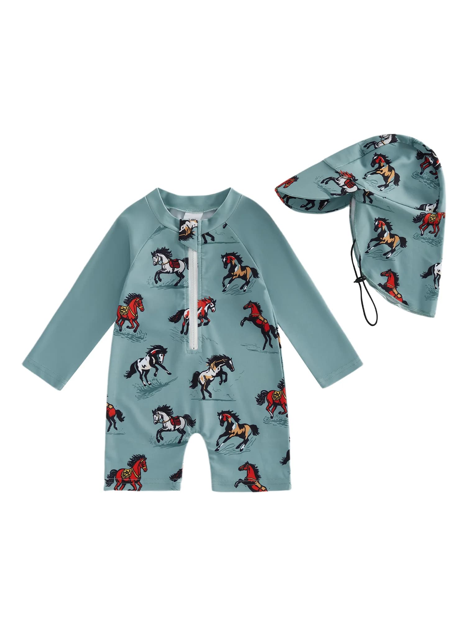 Simpatico set di costumi da bagno ispirati al rodeo per bambina, con divertente stampa di cappello da cowboy e stivali - perfetto per divertirsi in piscina o in spiaggia