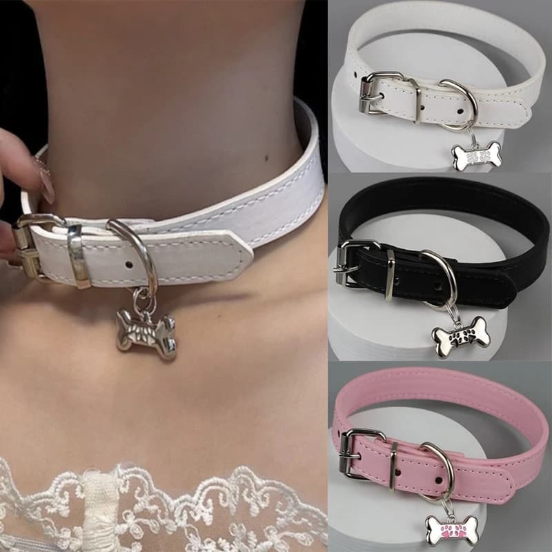 Dog Claw Bone Choker Punk Necklaces Collar Chains for Women Girls Trendy Sweet Cool PU Leather Charms Choker Y2K Jewelry Gifts