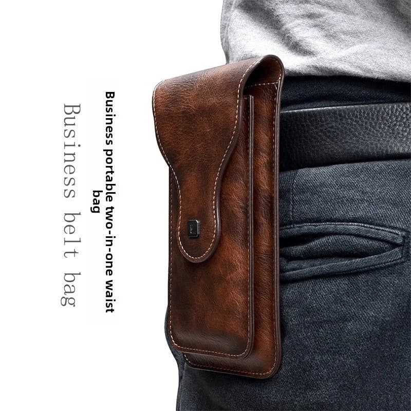 PU Leather Belt Phone Pouch for Men Outdoor Waist Bag Universal Mobile Phone Holster Case