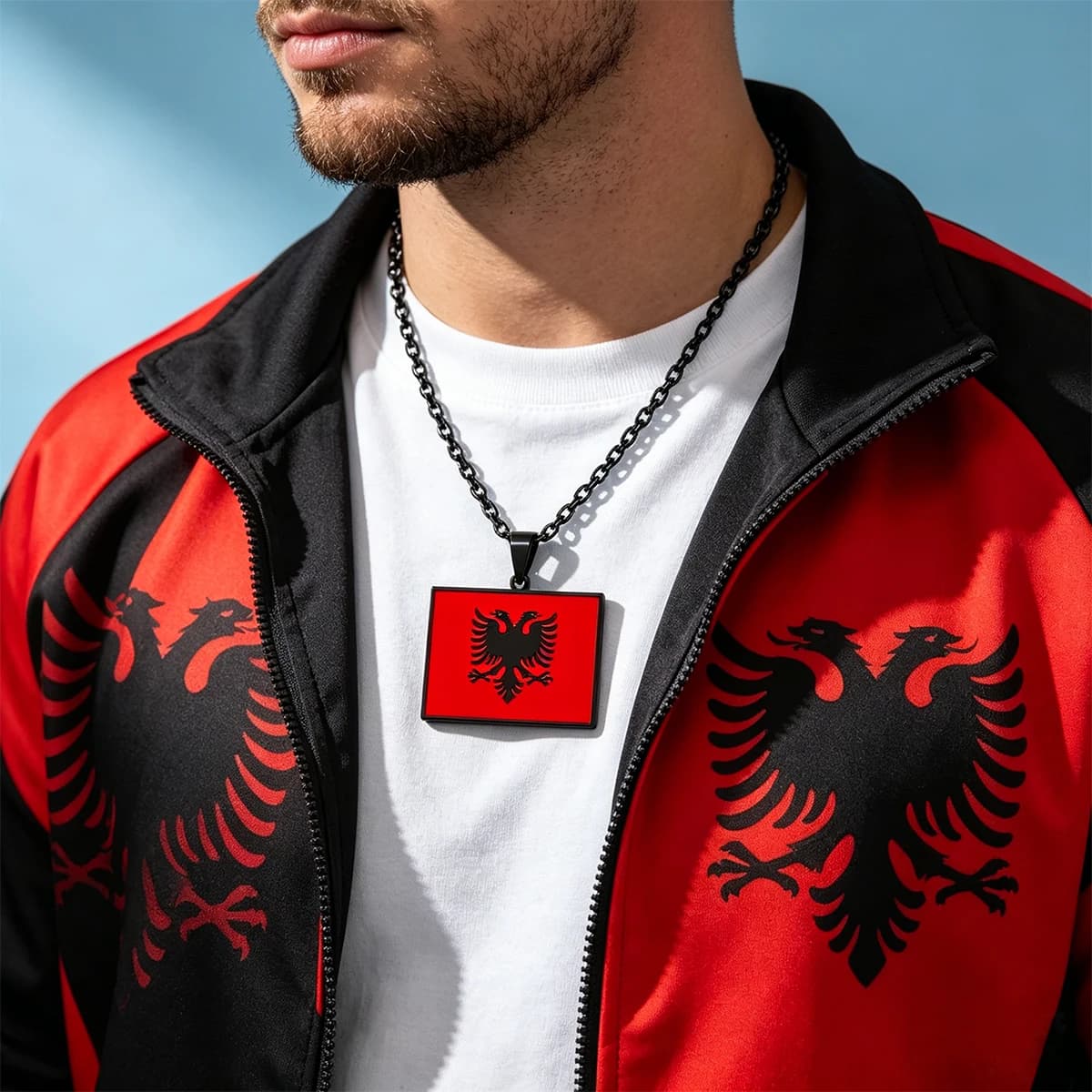 2026 Trendy Albanian Eagle Pendant Necklace Vintage Drip Oil Unisex Ethnic Style Stainless Steel Jewelry Wholesale Gift