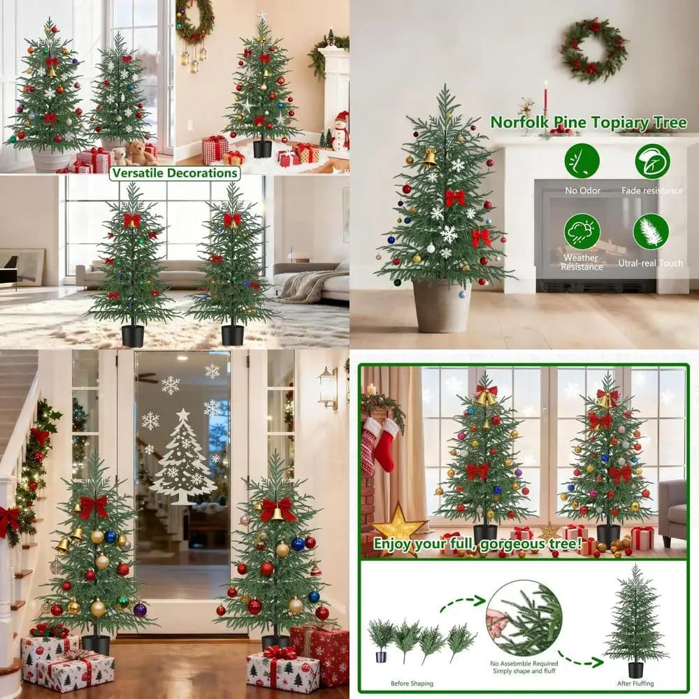 4 Foot Artificial Norfolk Pin with UV protection, realistic potted fake plants for Christmas decorations for indoors and outdoors