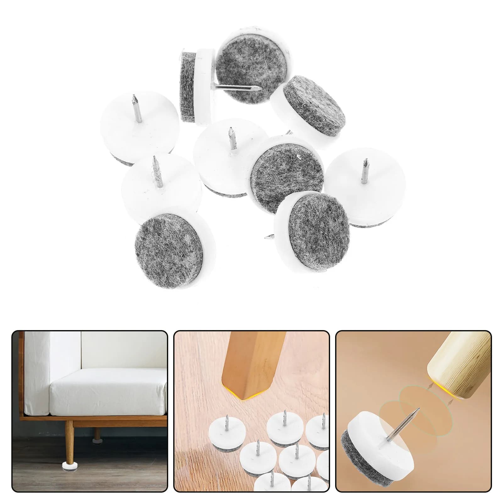10 Pezzi di Protezioni per Gambe di Mobili con Chiodi, in Nylon e Ferro, Proteggi Pavimenti per Legno Duro, Piastrelle, Linoleum, Laminato, Antigraffio