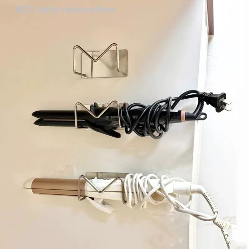 Stainless Steel Wall Holder for Hair Dryer, Iron Curler and Plate, Self Adhesive Organizer for Bathroom