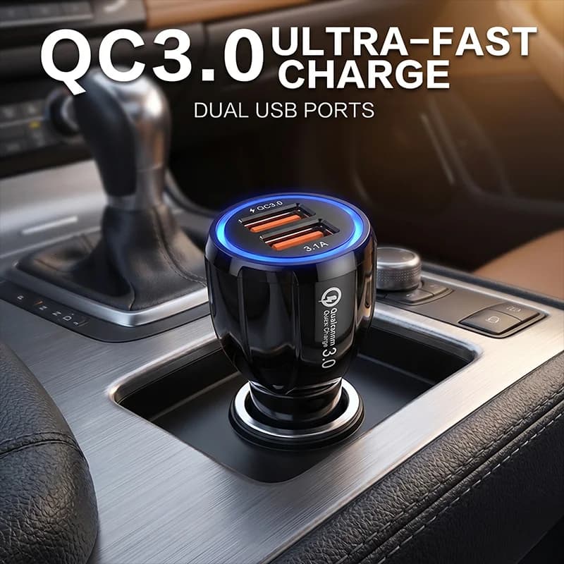 Caricabatterie universale per auto con doppia porta USB QC 3.0 3.1A, adattatore di alimentazione rapida per cellulare, tablet, GPS, fotocamera, accessorio per cruscotto
