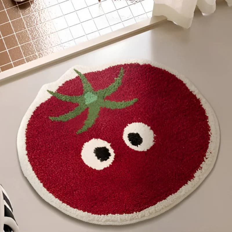 VIKAMA Cute Cartoon Tomato Shaped Carpet Soft Plush Kids Room Mat Water Absorbent Non-Slip Bathroom Rug Home Decor