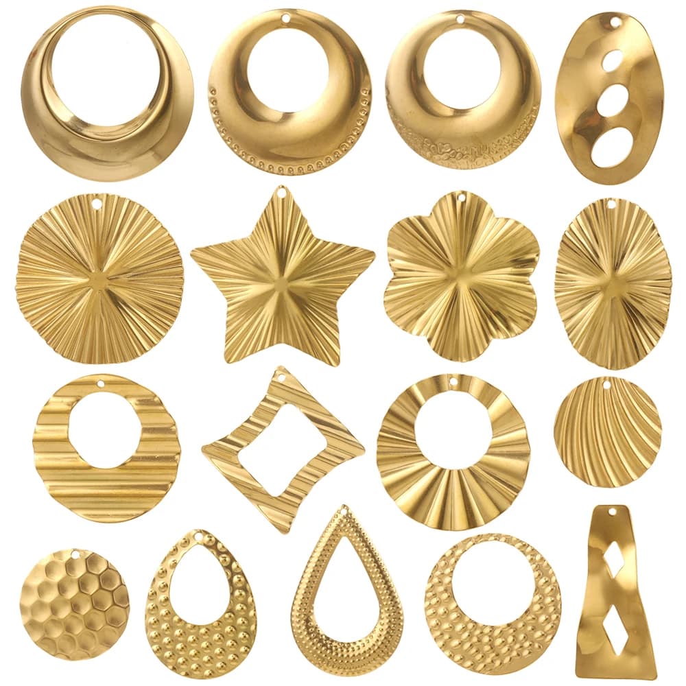 10 gold pendants with geometric texture in stainless steel for the creation of jewelry, necklaces, earrings, pendants, supplies for handicraft jewelry