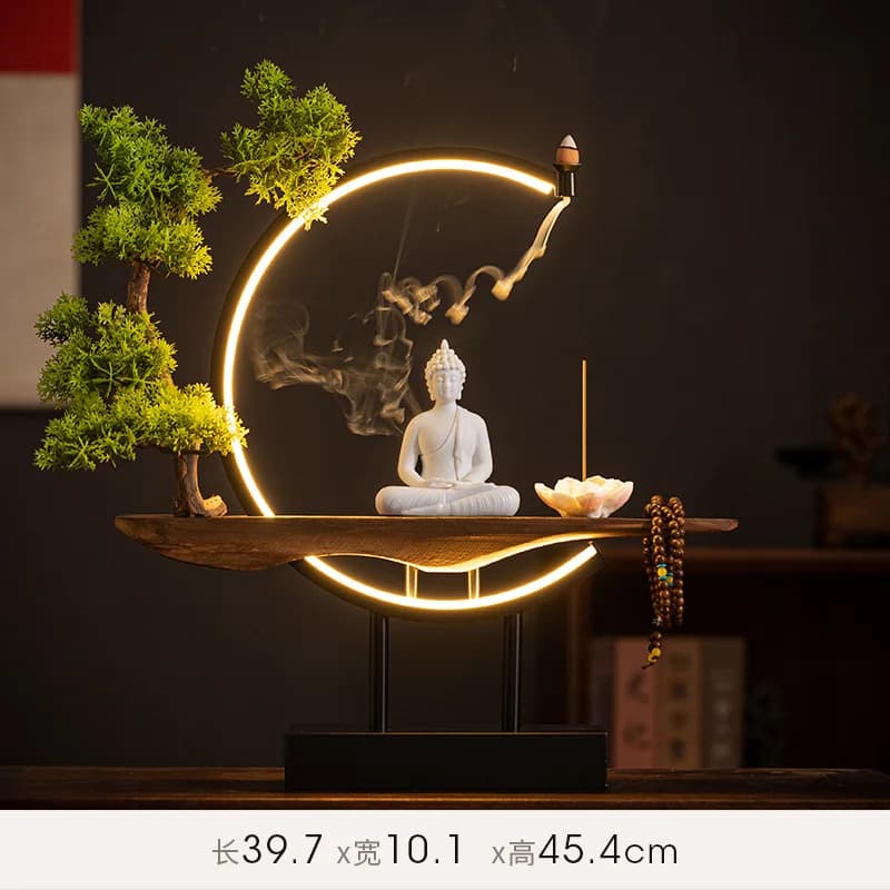 Disponibile: Ornamento Zen Intent Tathagata, Statua di Buddha Sakyamuni con Anello Luminoso LED Creativo per Soggiorno, Ingresso e Scrivania