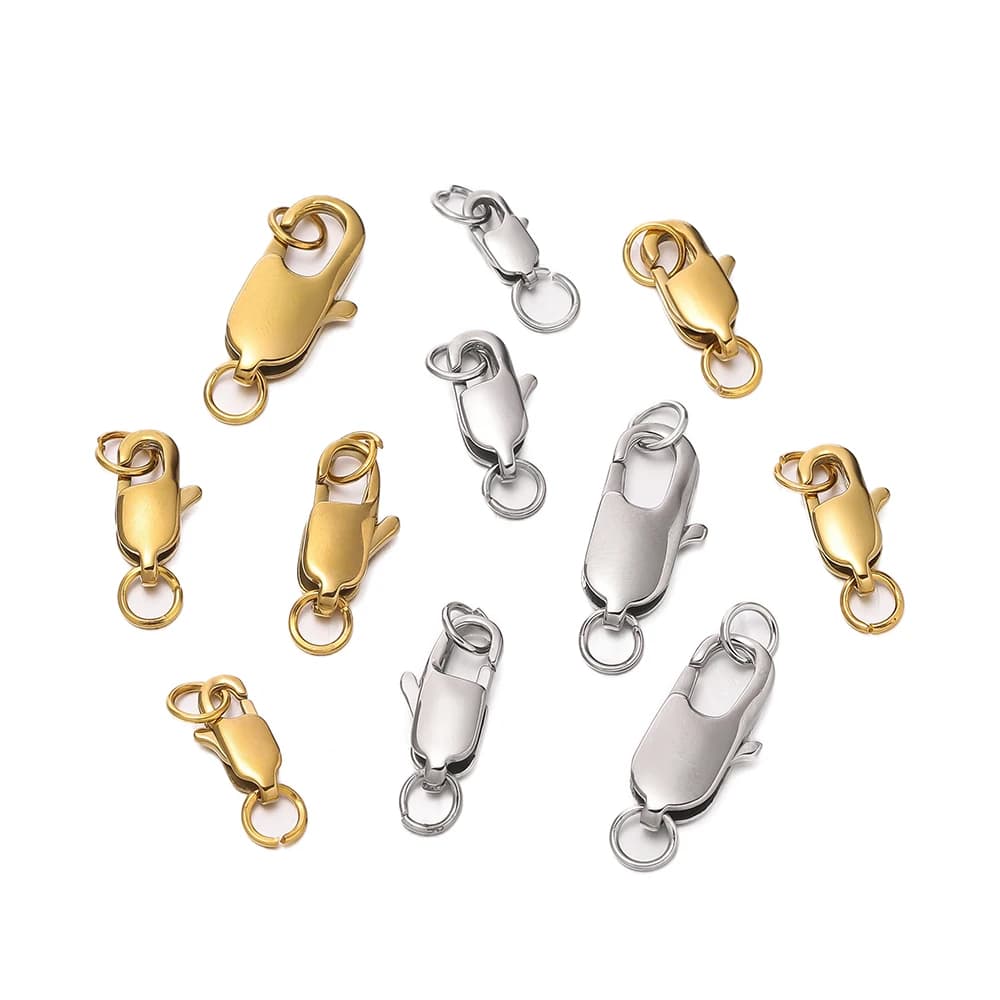 5pcs Gold/Steel Color Stainless Steel Rectangle Lobster Clasps with Jump Rings For DIY Bracelet Necklace Chains Jewelry Making