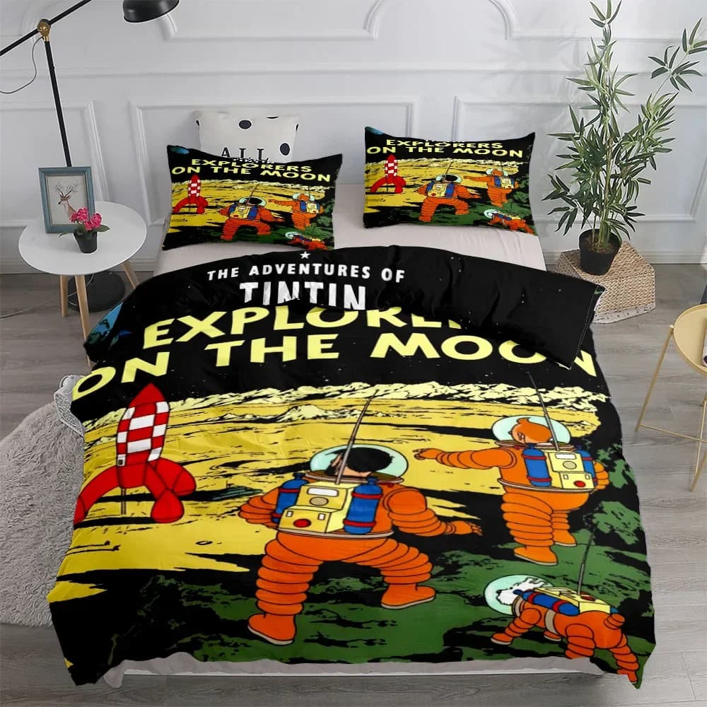 Tintin Adventure Tales Set copripiumino per bambini King Queen Set biancheria letto matrimoniale matrimoniale per ragazzi, adolescenti, tennis per adulti