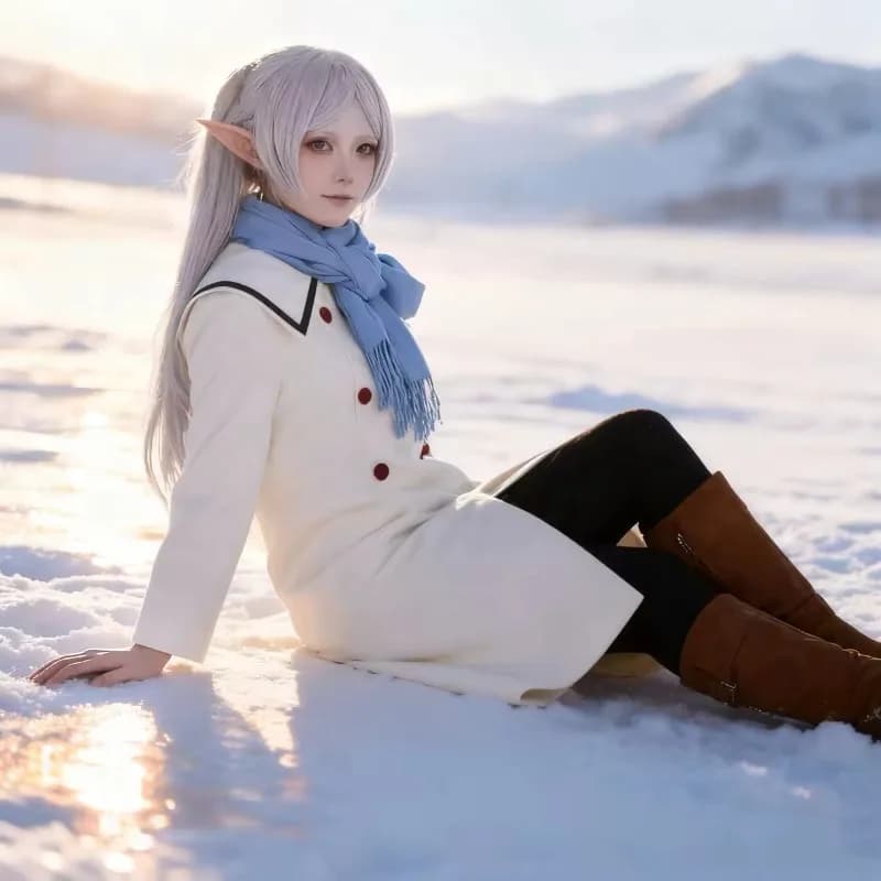 Beyond Journey's End Frieren Cosplay Costume anime Cappotto bianco Sciarpa blu Donna Carino inverno Natale Set Cos convenzione