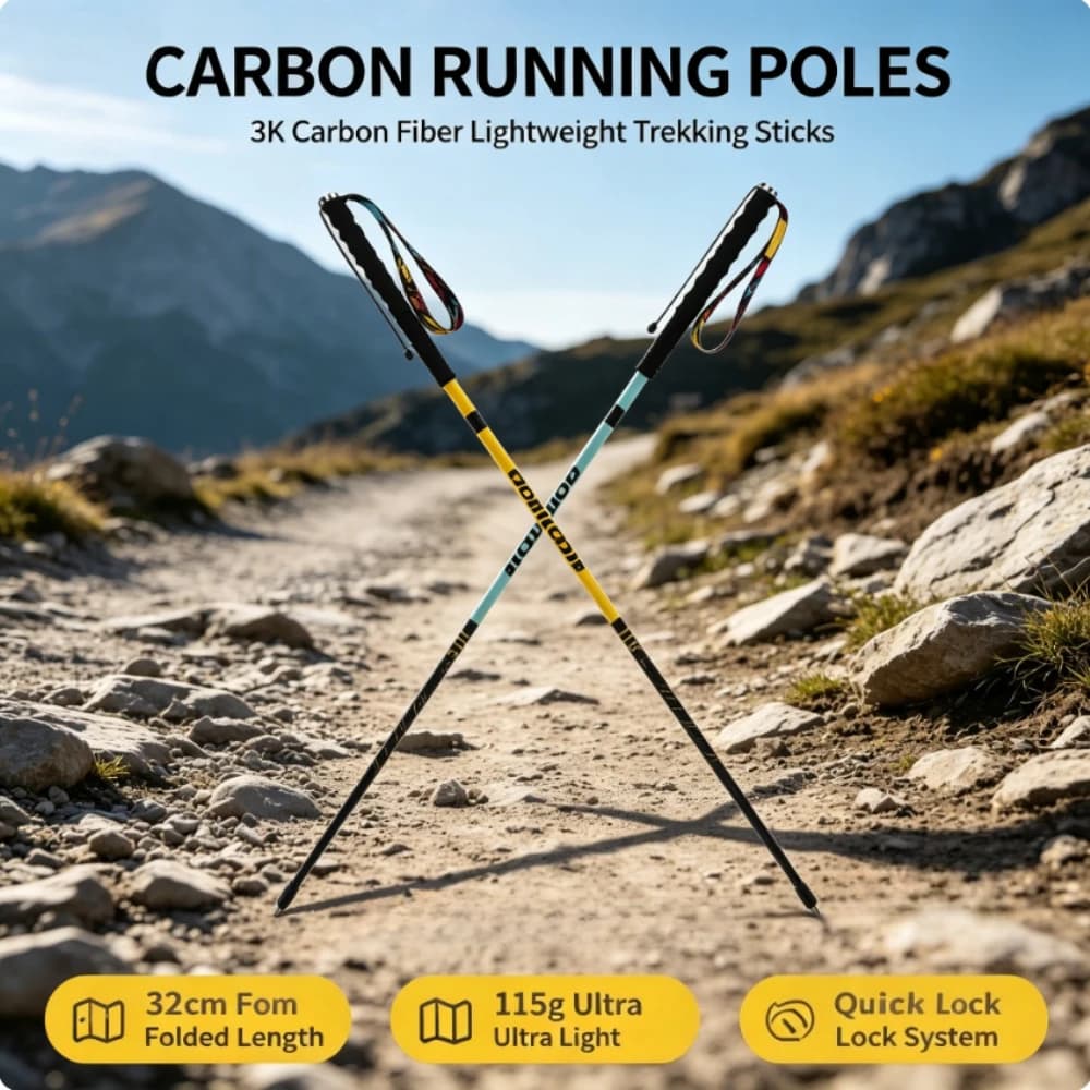 Outdoor Lightweight and Portable Non-slip Retractable 3K Carbon Fiber Folding Hiking Poles Cross-country Running Hiking Poles