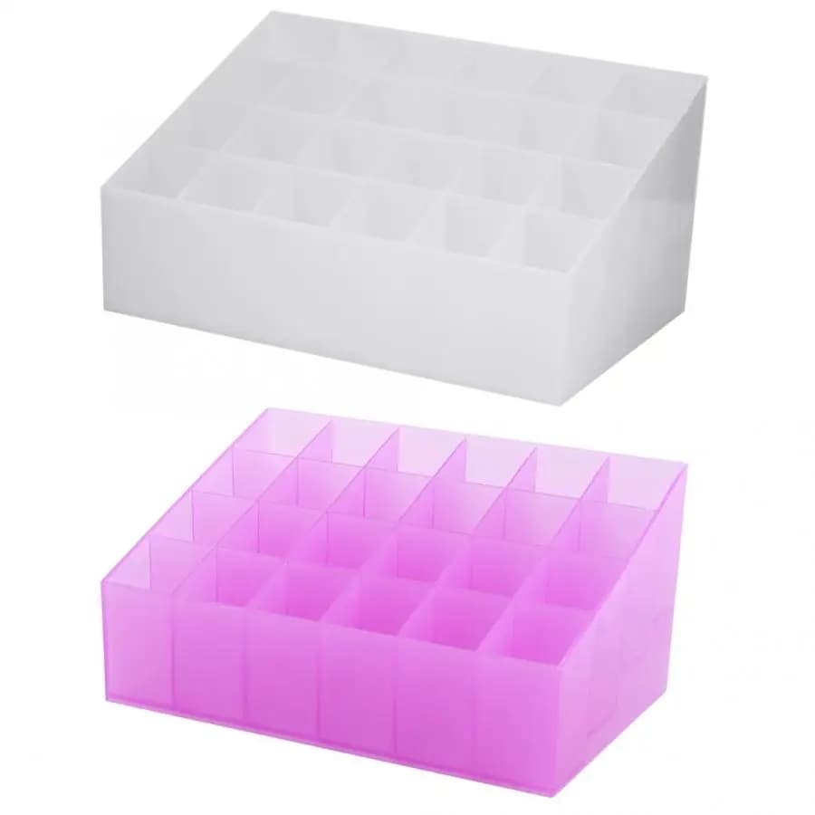 24 griglie acrilico trucco organizzatore scatola di immagazzinaggio scatola cosmetica rossetto scatola di gioielli custodia espositore strumenti organizzatore bianco viola