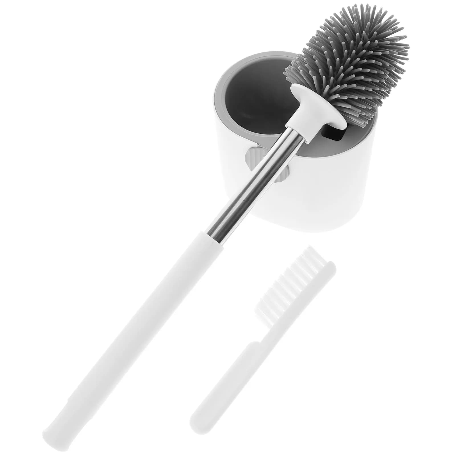 Toilet Brush Set Stainless Steel and Plastic with Punch Free Wall Hanging Rack for Bathroom Corner Cleaning
