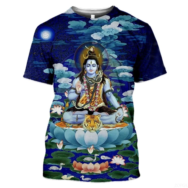 New Men Casual Short Sleeved T-shirt with Round Neck Printed nation style oversize