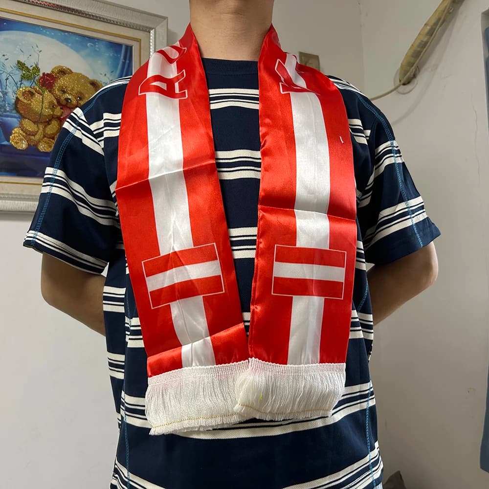 Austria Scarf 12x135cm Double-sided Printed Austria Flag Satin Austria Scarf Suitable for 2026 world cup Sports Events