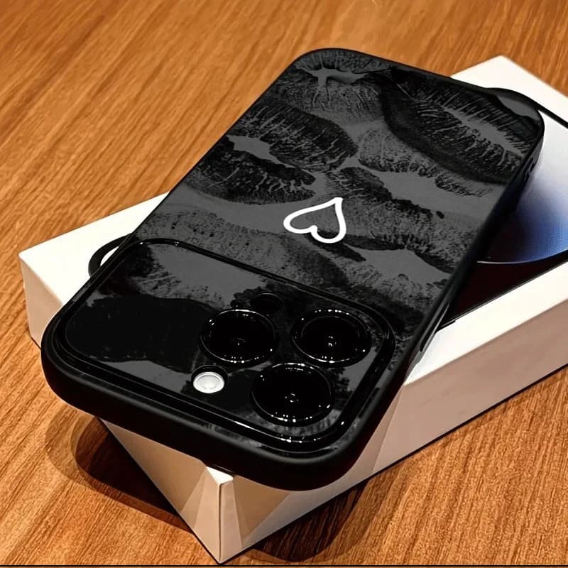 Y2K Black Lip Kiss Ins Bumper Matte Phone Case For iPhone 17 16 Pro Max 15 14 Pro 13 12 Pro Max 17 11 Soft TPU Anti-drop Cover