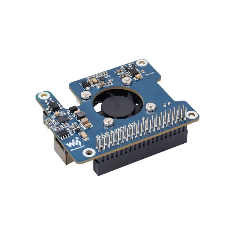 Waveshare Power Over Ethernet HAT (F) For Raspberry Pi 5 / CM 5, High Power, Onboard Cooling Fan, With Metal Heatsink