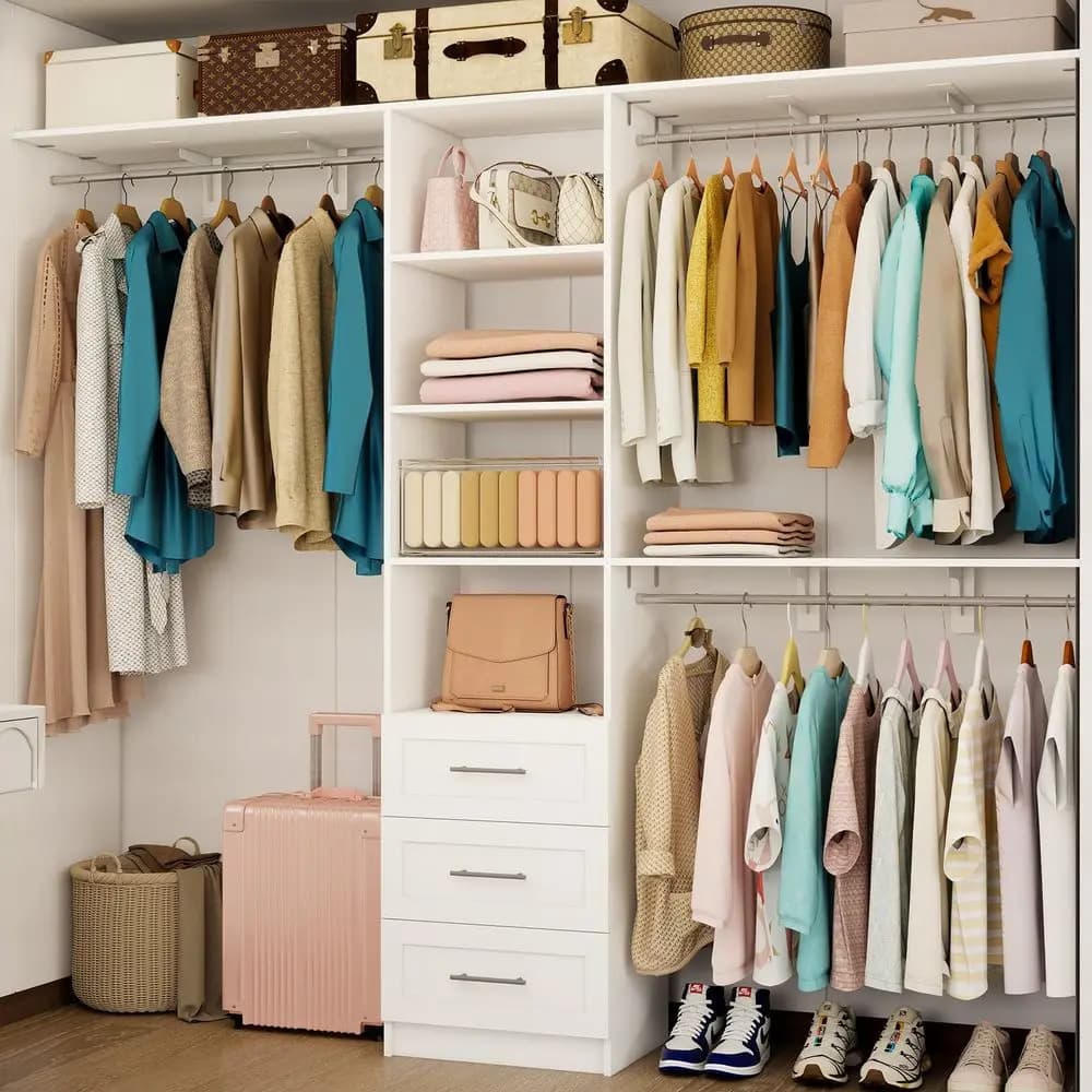 Sistema con cassetti, sistema organizer per armadio da 5FT/8FT con ripiani e aste appendiabiti regolabili, sistema di archiviazione per cabina armadio da 91,3 pollici