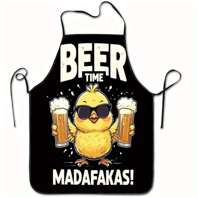 Funny Beer Chicken Apron - Cool Chick with Sunglasses Graphic Linen Bib for Men Women BBQ Party Kitchen Gift