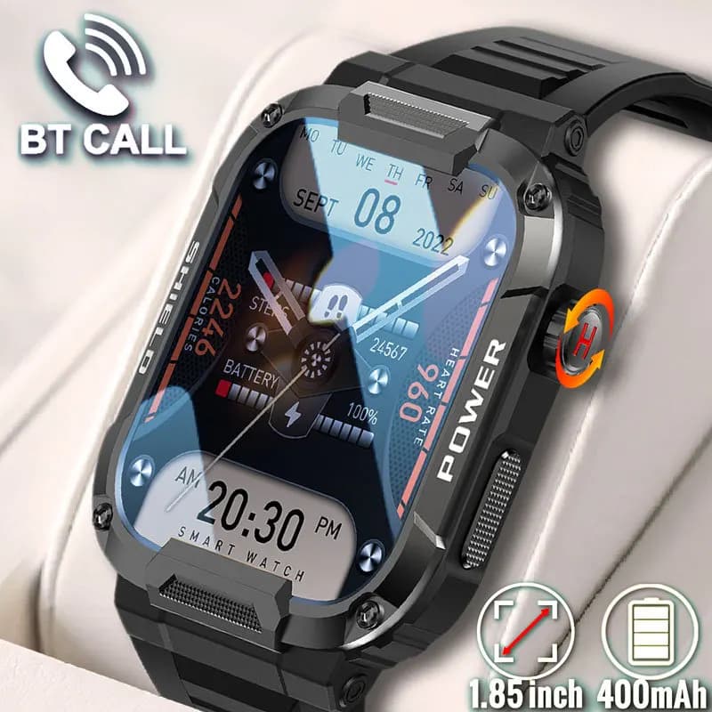 Orologio intelligente da uomo all'aperto 1.85 ''400mAh Chiamata Bluetooth Monitor sanitario Nuotare Smartwatch sportivo impermeabile per telefoni Android IOS 2026