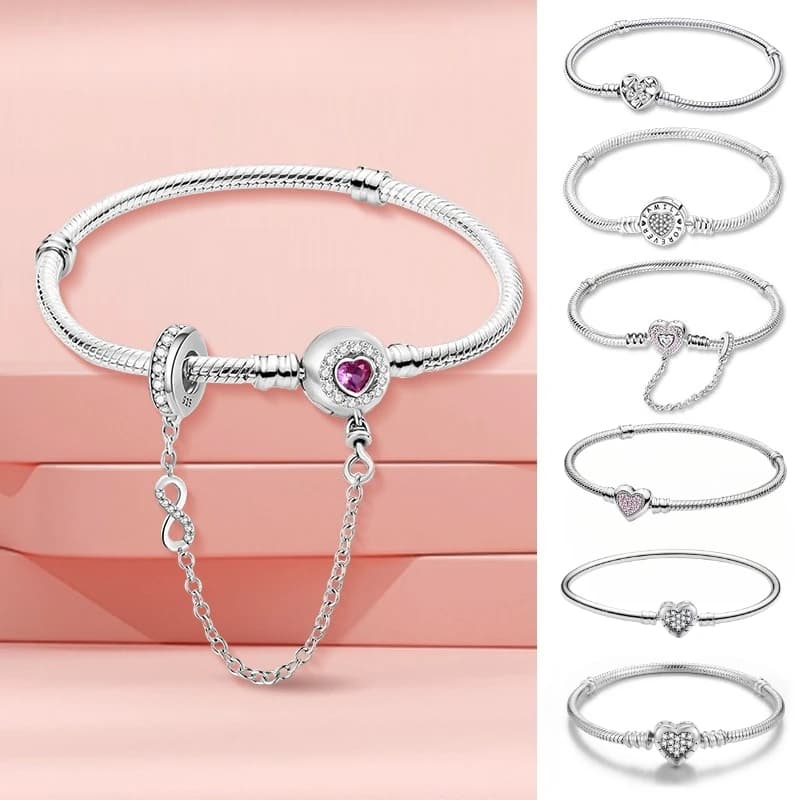 Bracciale in Argento 925 Placcato con Cuore Personalizzato, Semplice, a Forma di Artiglio, per Creazione di Perline Fai-da-te, Compatibile con Bracciali Originali, Gioiello alla Moda, Regalo