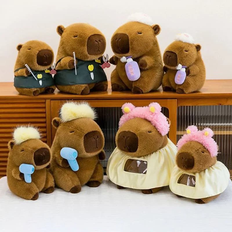 Kawaii Salon Theme Capybara Plush Toy with Cute Accessories Soft Stuffed Animal Cartoon Doll Trendy Plushie Gift for Home Decor