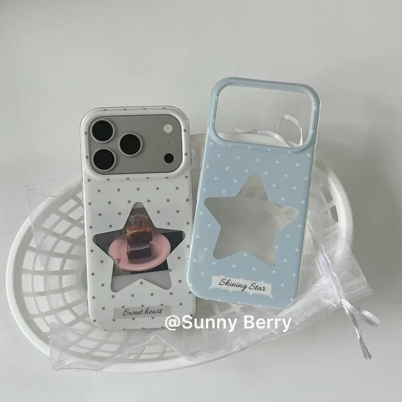 Korean INS Polka Dots White BLue Star Y2K Phone Case For iPhone 17 16 15 14 13 12 11 Pro XR XS X Max 7 8 Plus MINI Y2K Cover