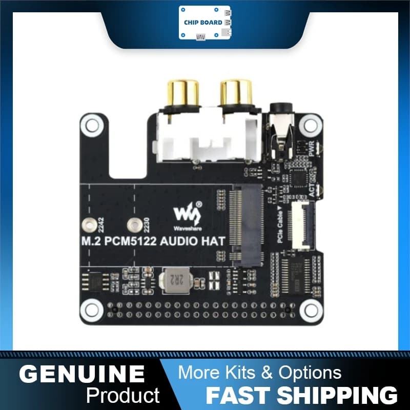 Adattatore Waveshare PCIe a M.2 per Raspberry Pi, Compatibile con SSD NVMe, Audio I2S, Uscita 3.5mm e RCA, Nessun Driver Necessario