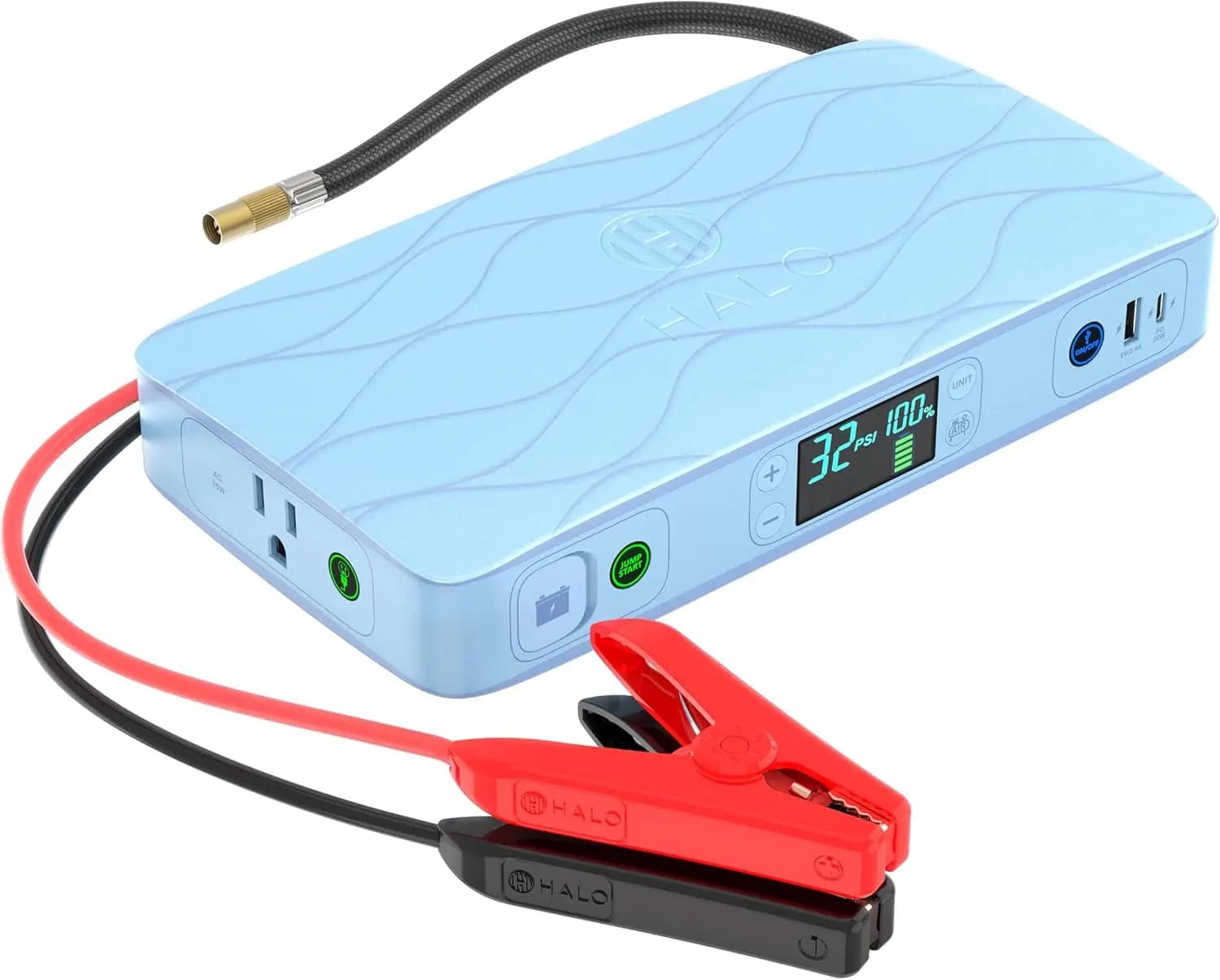 Avviatore portatile Bolt Ultimate 2 | Compressore d'aria da 130 PSI, Power Bank da 55,5 Wh con presa CA, proiettore e caricabatterie – Blu
