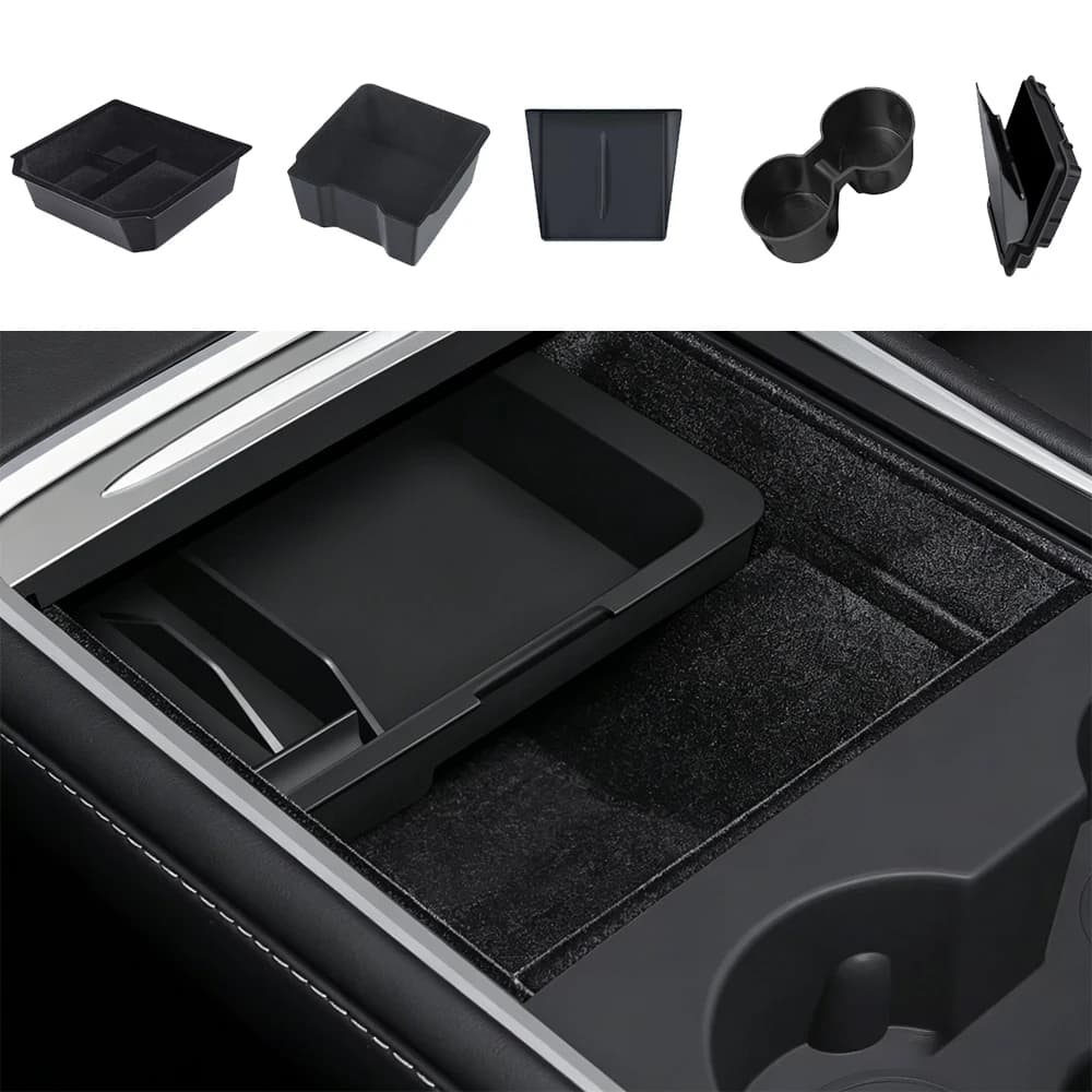 For Tesla Model Y L Model Y Juniper Launch Model 3 Highland ABS Silicone Center Console Storage Box Webcam Cover Watercup Holder