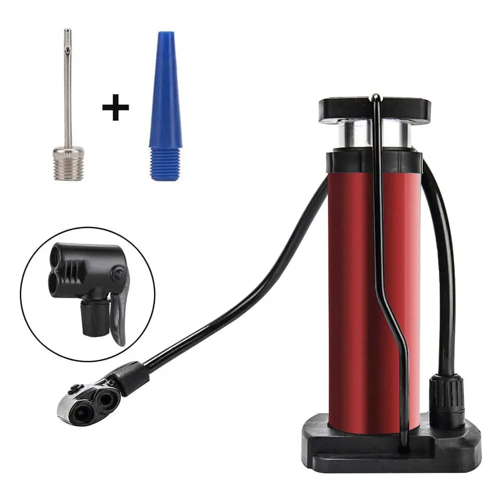 Pompa d'aria portatile per pneumatici da bicicletta, gonfiatore a pedale in metallo con ago per palloni, design compatto antiscivolo per gonfiaggio di moto e biciclette