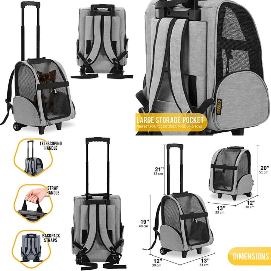 Zaino di Lusso per il Trasporto di Animali Domestici con Doppie Ruote per Animali fino a 4,5 kg - Approvato dalla Maggior Parte delle Compagnie Aeree