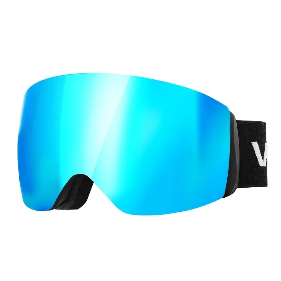 Occhiali da sci senza montatura, lente sferica con rivestimento Revo blu, occhiali da neve antiappannamento OTG per uomini donne giovani, montatura in TPU e