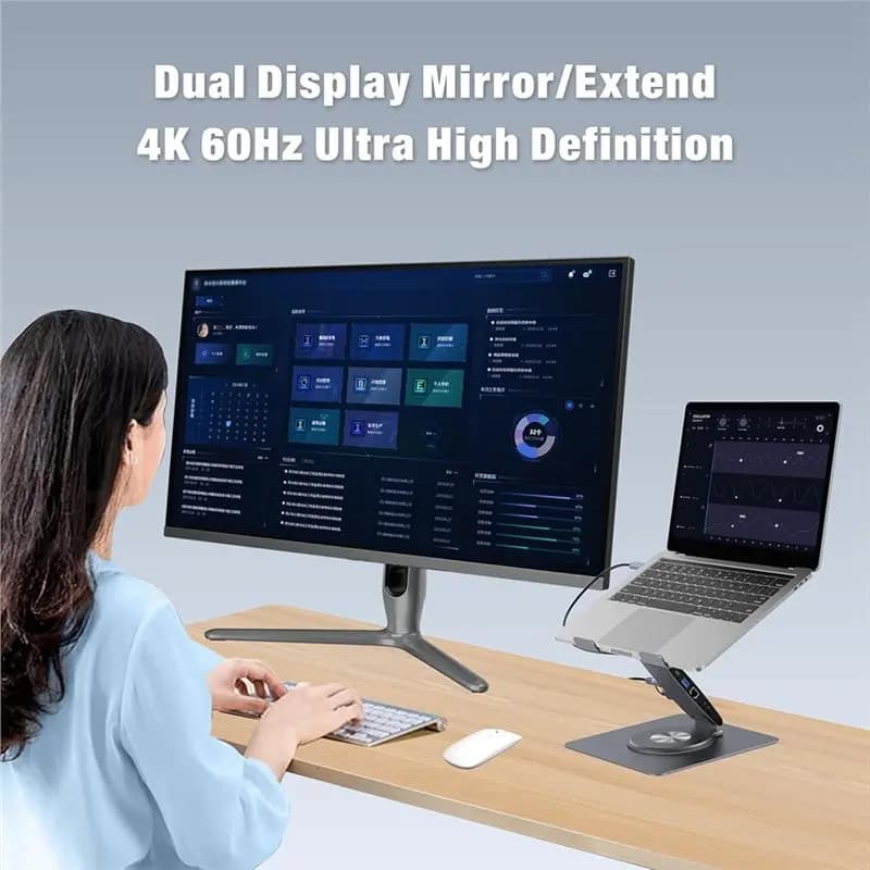 AEE7-11-In-1 Adjustable Laptop Stand With Docking Station, Aluminum Laptop Riser With USB Hub For Pro Air/Dell