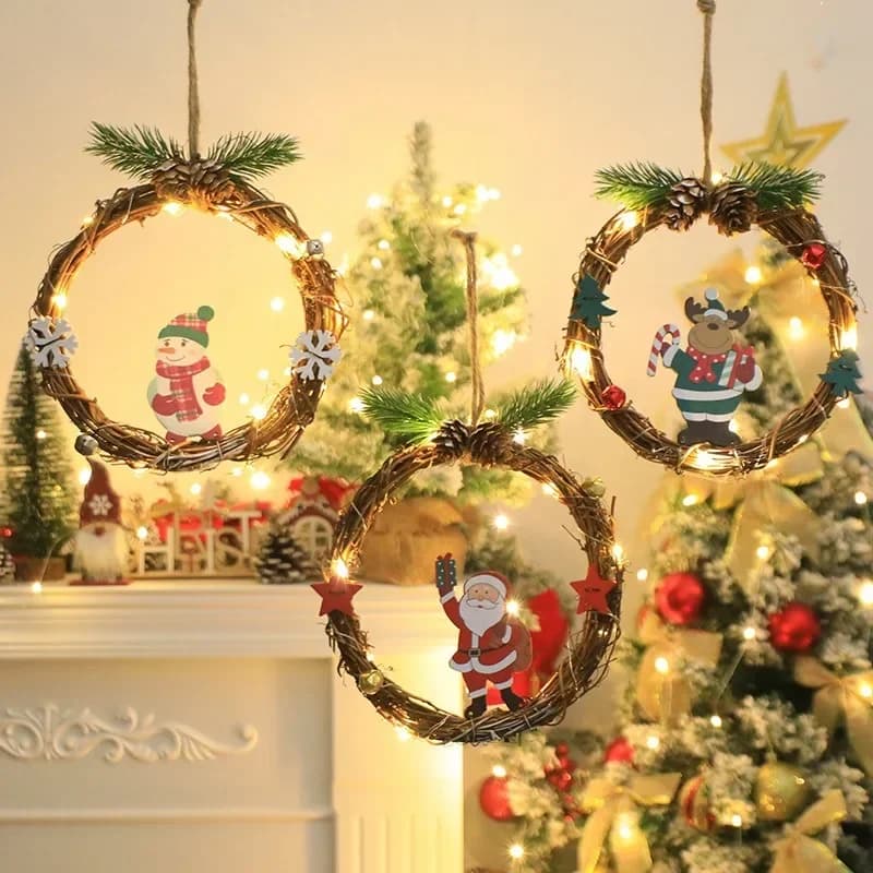 Babbo Natale Pupazzo di neve Ghirlanda Vetrina Porta Anello Ciondolo Atmosfera Decorazione Stringa di luce Decorazioni natalizie