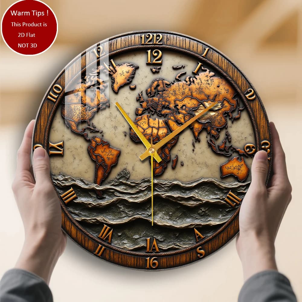 Tempered glass wall clock with world map, design suitable for wall decorations or table display anywhere