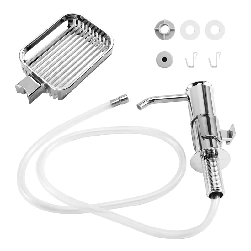 AB34-Sink Dispenser di sapone Pompa dispenser di sapone incorporata con supporto per spugna e kit tubo di prolunga per sotto il bancone Argento