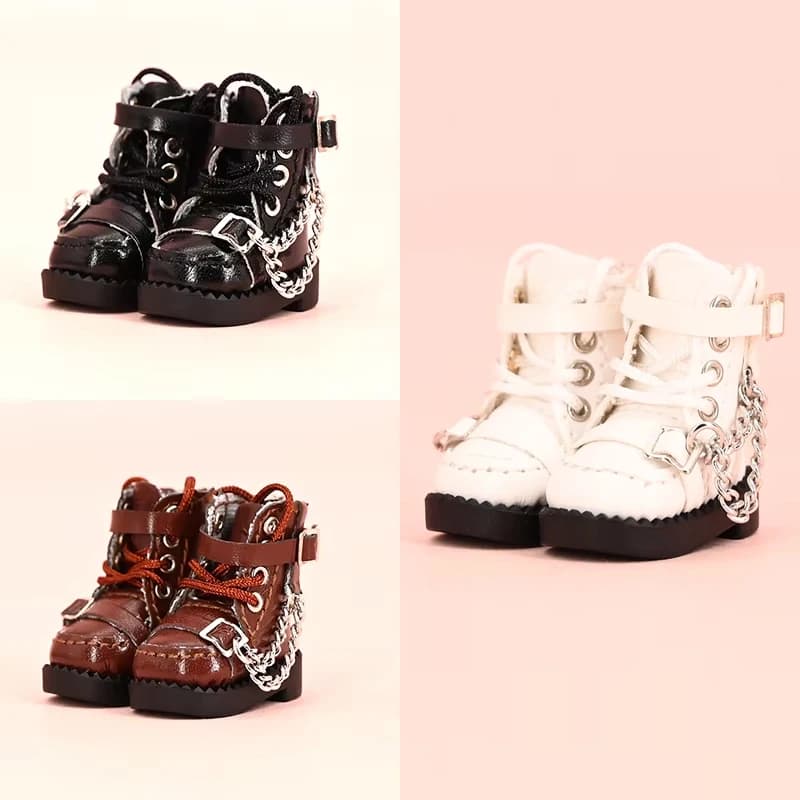 Scarpe per bambole OB11 Stivali da moto fantastici Stivali in pelle con catena per Molly, P9 Body, 1/12BJD, Ymy, Gsc, Obitsu11 Accessori per bambole Giocattoli