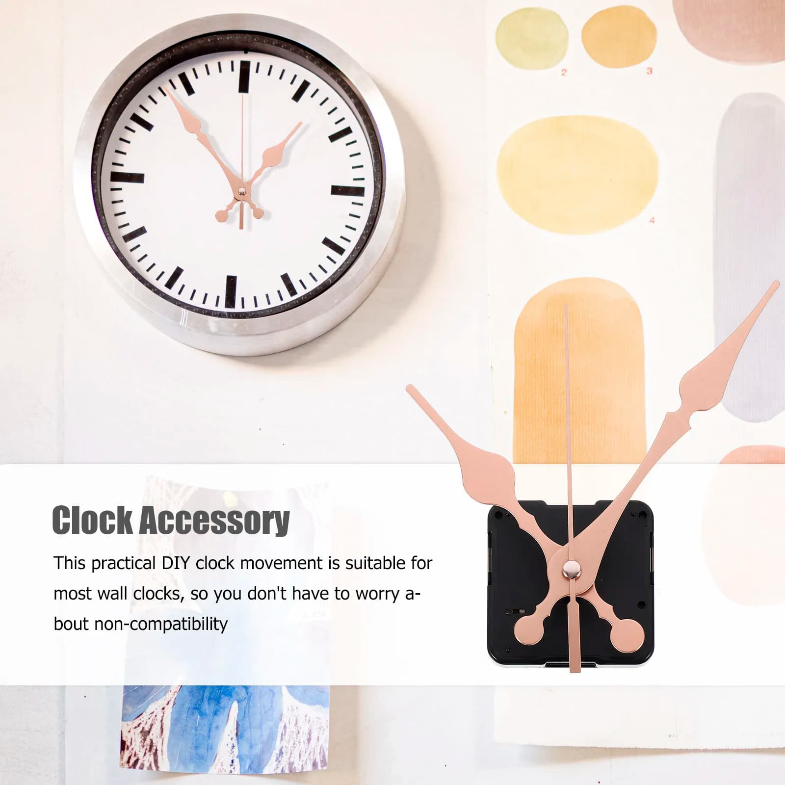 4 Set of Wall Clock Mechanisms, Replacement Kit with Movement and Extra Long Tree