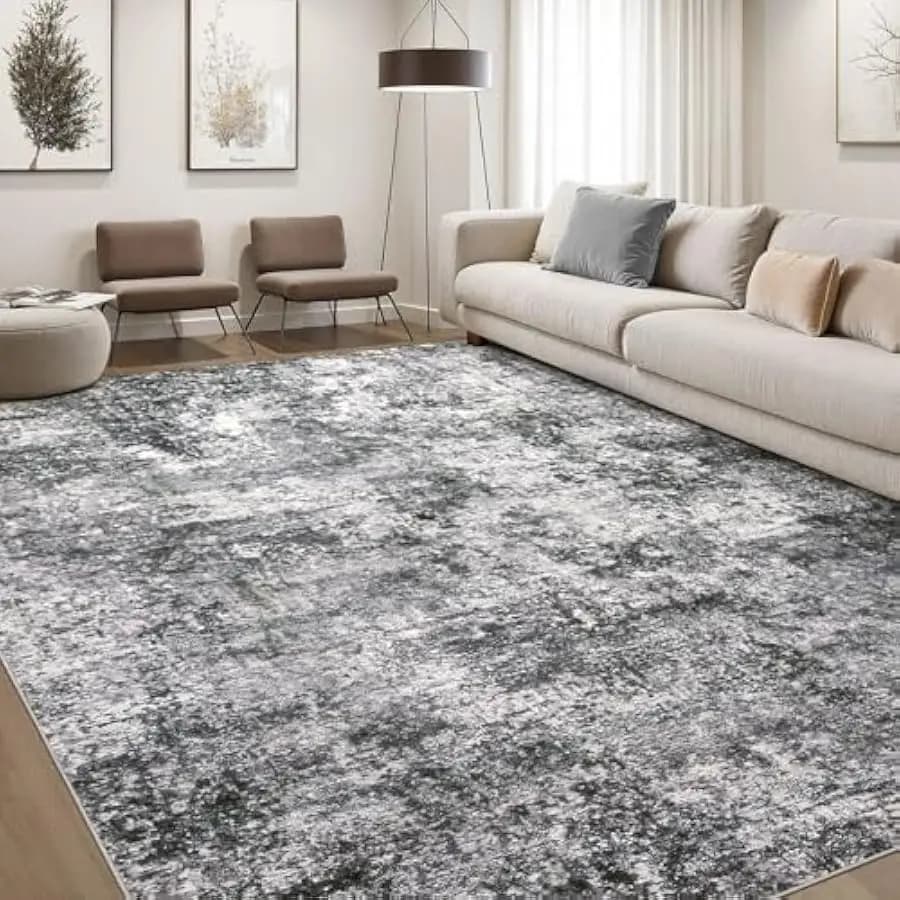 Area Rug Living Room Rugs - 8x10 Large Soft Indoor Neutral Modern Abstract Low Pile Washable Rug Carpet for Bedroom Dining Room