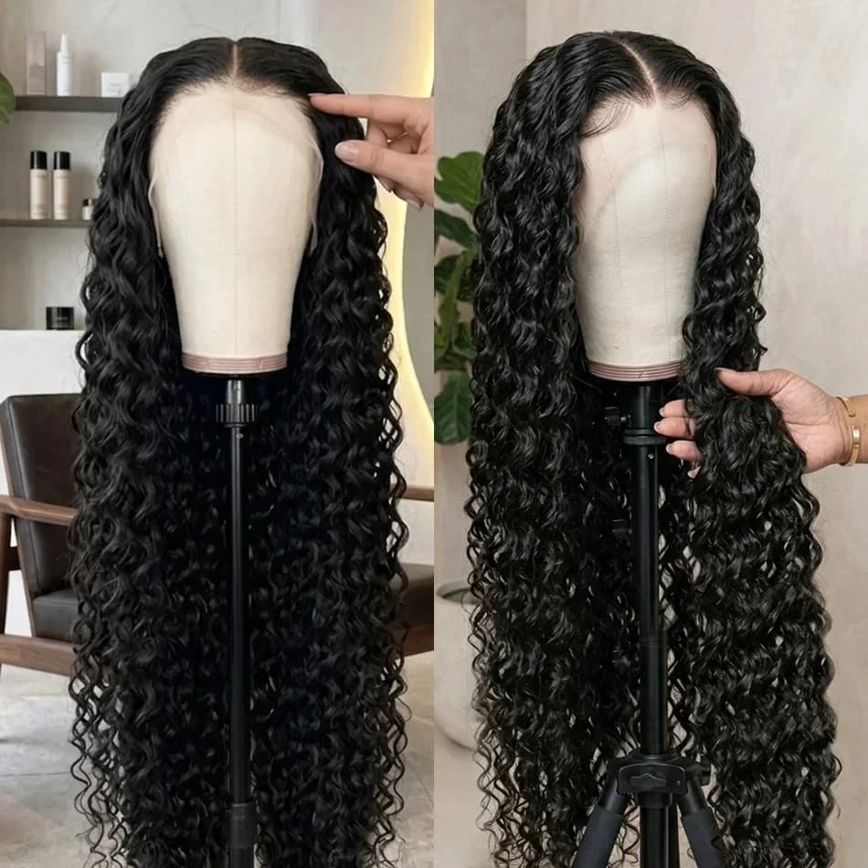 Deep Wave Lace Front Wig Human Hair Natural Black Curly 13x6 13X4 Hd Transparent Water Wave Lace Frontal Human Hair Wigs