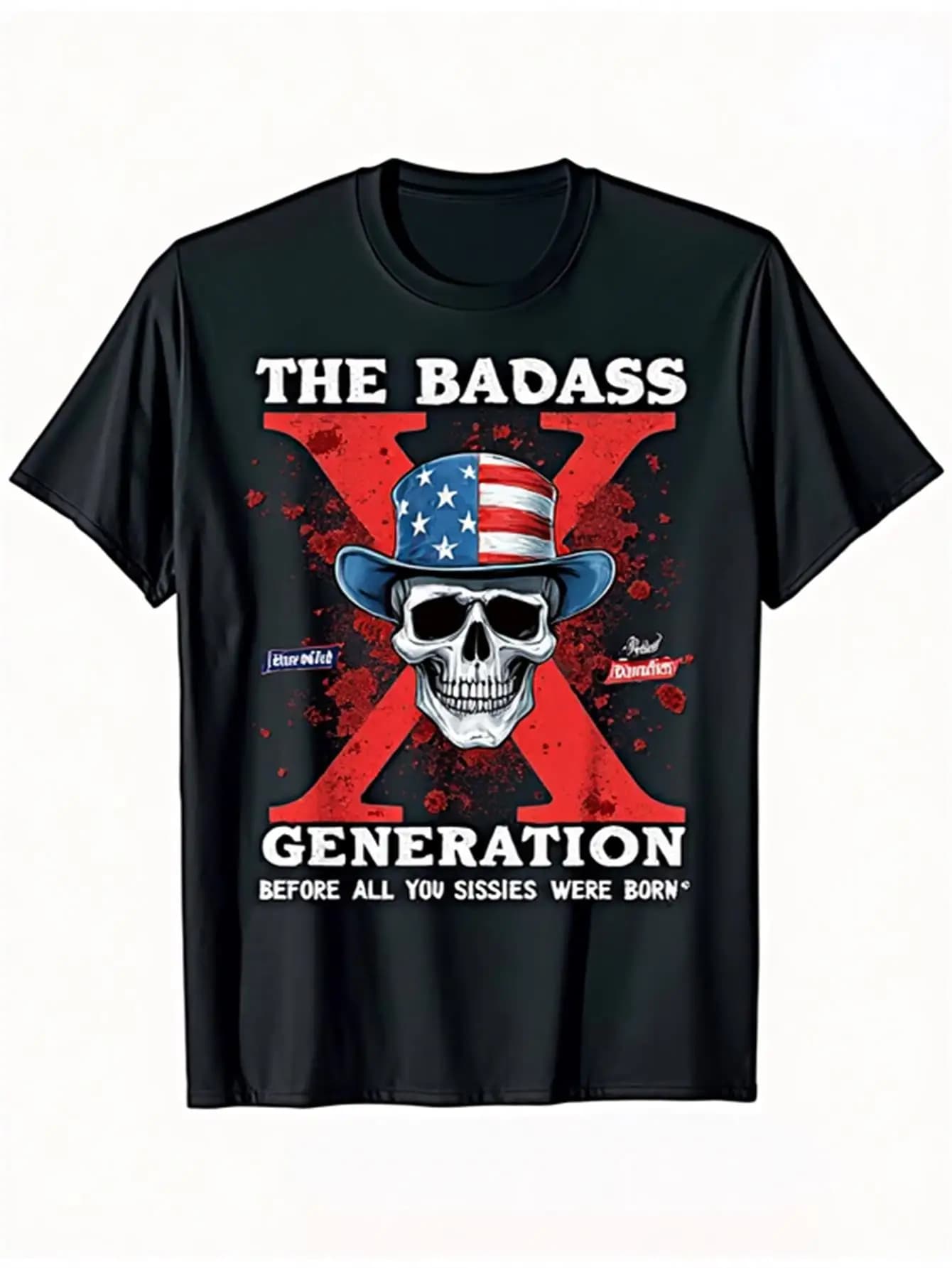 T-shirt grafica X Generation Classica dal 1965 al 1980 Slogan della Generazione Fearless con cappello con bandiera americana Design teschio 100% cotone Taglia unisex S-Xxxl 90S