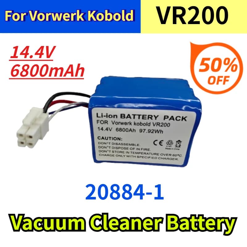 Batteria per aspirapolvere 14,4 V 6800 mAh 20884-1 per Vorwerk Kobold VR200