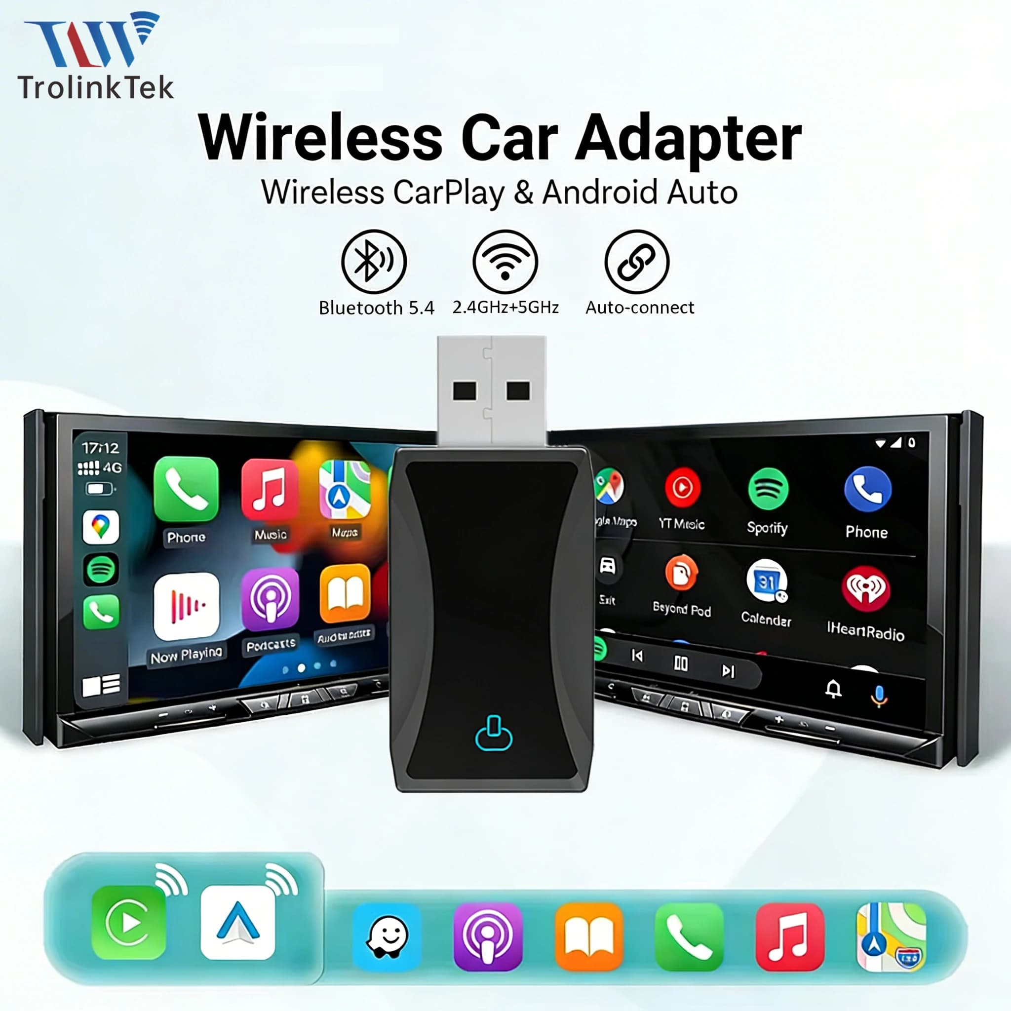Wireless Adapter CarPlay Android Auto Dongle USB Smart Mini Box 5.8GHz Bluetooth 5.0 WiFi Plug & Play for factory wired cars at 99%